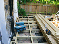 Landscape gardening - constructing a wooden deck